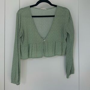 La Hearts Green Polka Dot Long Sleeve Crop Top